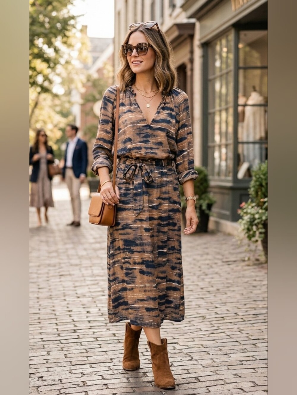 Cloth & Stone Antropology Abstract Camo Animal Patterned Long Sleeve Midi Dress